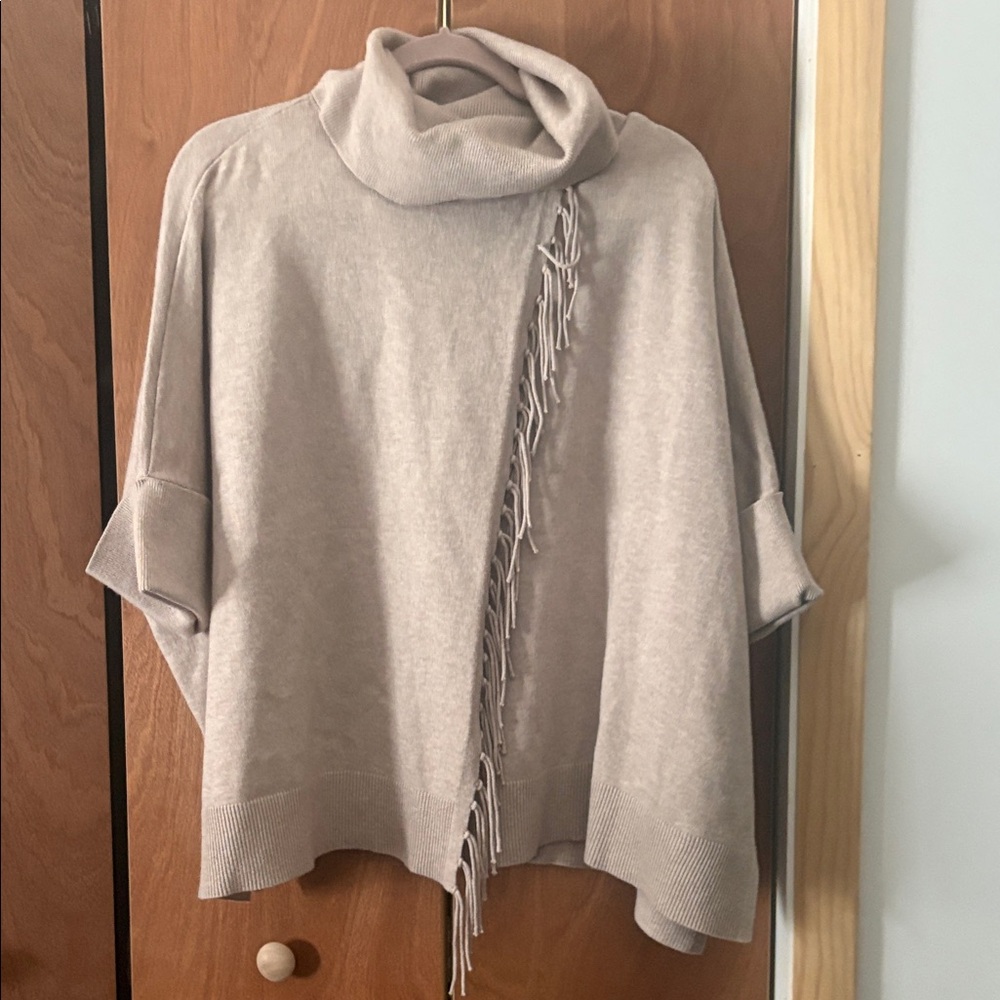 Chicos  Cream Split Front Sweater with Fringe Detail and Cowl Neck M/L